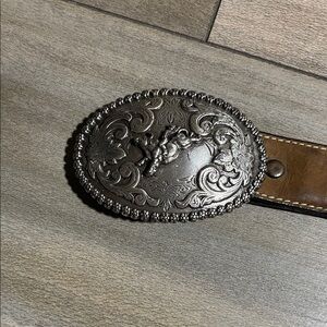 Brown Leather Belt with Silver Buckle